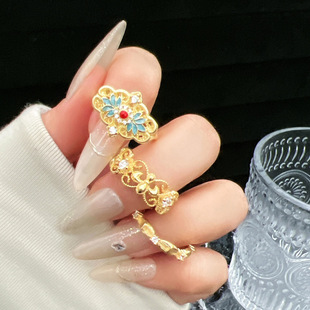 Cold Style Niche Iris Flower Ancient French Style Lace Hollow Fashion Flower Opening Ring Women's Wire-drawing Finger Ring
