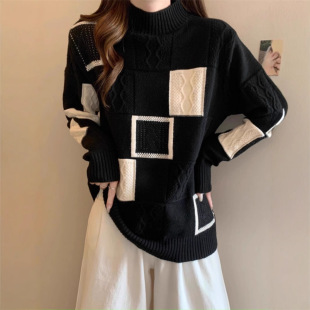 Knitted Sweater Coat 2024 Autumn and Winter New Loose Casual All-match Lazy Style Super Good-looking Turtleneck European Sweater