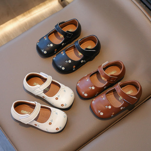 Children's shoes 2024 autumn new Korean girls small flower princess shoes cute baby soft bottom small leather shoes dancing shoes