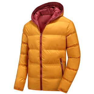 Autumn and winter youth side slit pocket spot zipper solid color blue removable cap casual fit thick cotton-padded jacket