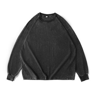 230 г хлопчатобумажная тяжелая старая футболка с длинными рукавами oversize трансграничное плечо хлопковая стирка ретро осенняя одежда свободная