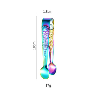 Cross-border Stainless Steel Rose Ice Clip Coffee Spoon Fork suit Vintage Pattern Dessert Spoon Sugar Clip Fruit Fork