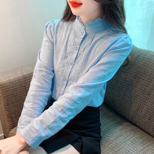 Spring and Autumn 2024 New embroidered shirt Women's Western style jacquard women's shirt long sleeve fashion age-reducing stand collar top