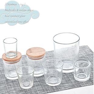 Amazon Cross-border Foreign Trade Special Sale Transparent Glass Candle Jar Aromatherapy Glass Candle Holder Candle Cup Bamboo Lid