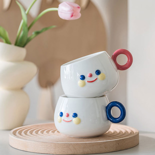 Cute Smiley Ceramic Mug Creative Hand-painted Office Coffee Cup Girly Heart Large Capacity Breakfast Milk Cup