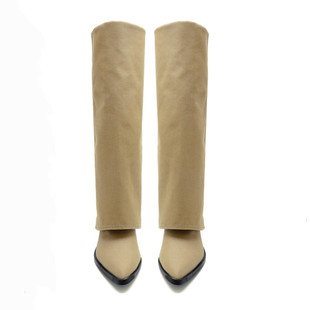 Za Autumn and Winter New Pointed Toe Thick Heel Trouser Boots Women's Retro Over-The-Knee Boots High-Heeled Western Cowboy Boots Knight Boots