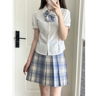 Jk Uniform Female Preppy Style Waist Sexy Tight Shirt Sexy Pinch Waist Slimming Look White Shirt Short Plaid Skirt Suit