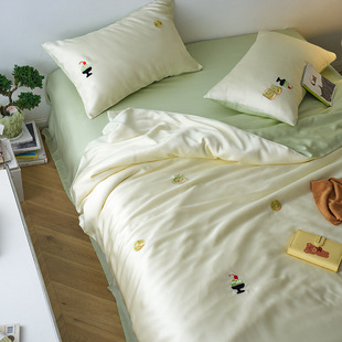Class A 100LF Tencel Embroidery Four-piece Set Summer Ice Silk Bed Sheet Quilt Cover Light Luxury High-end Feeling Bed Cover Nantong Home Textile