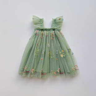 2025 Summer New Jacquard Embroidered Girls Mesh Skirt dress Strap Baby Girl Princess Skirt Pontoon Skirt
