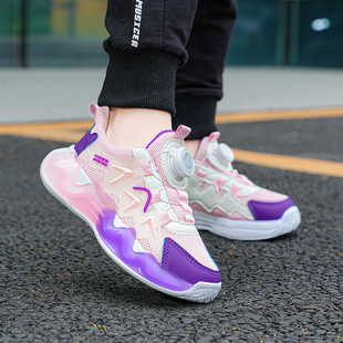 Cross-border hot boys shoes autumn new mesh breathable rotating button basketball shoes girls light sneaker