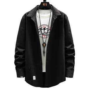 Spring and Autumn Men's Loose Long-sleeved Work Shirt Korean Fashionable Solid Color Shirt Hong Kong Style Japanese Style Casual Handsome Jacket