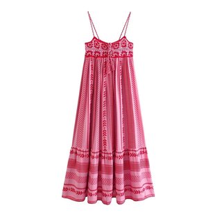 2024 European and American style summer women's new crochet stitching knitted dress 2733