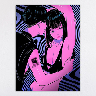 Pink sweet style Ins Japanese Cartoon HD canvas decorative painting bedroom solid wood inner frame hanging painting spray painting core