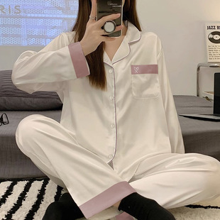 2024 Internet Celebrity New Ice Silk Pajamas Women's Long-sleeved Thin Loose Spring Summer Autumn Home Clothes Satin Suit Cross-border