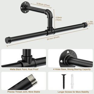 Industrial Style Hanger Floating DIY Wall-mounted Country Vintage Clothing Rod Multifunctional Iron Water Pipe Coat Rack