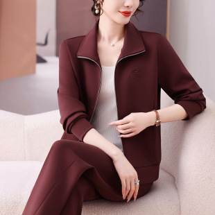 Fashion Casual Sports suit Women's Spring 2025 New Stylish Collar Slim Middle-aged Mother Copper Ammonia Sweat