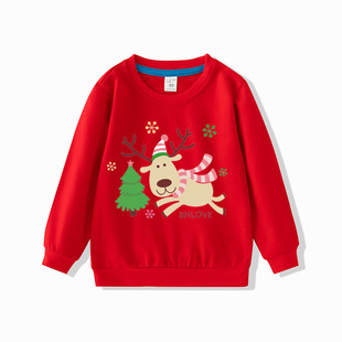 Cross-border European and American style children's Christmas elk sweater spring and autumn boys' sweater autumn pure cotton bottoming shirt cute top