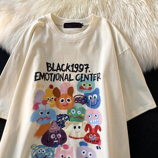 European and American Street Cartoon Printed Short-sleeved T-shirt Women's 2023 Spring and Summer New Loose Slimming Niche Top