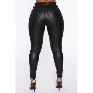 2024 foreign trade new trousers solid color slim zipper decorative leather pants cross-border supply for wholesale
