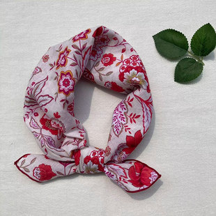 Vintage Floral Print New Small Scarf Square Scarf Fashion All-match Scarf Soft Cotton Linen Decorative Headscarf Breathable Women