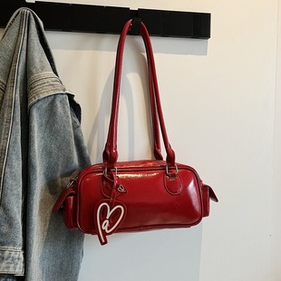 Korean Style Large Capacity Portable Multi-Pocket Bowling Bag Women's 2025 New Love Pendant Shoulder Crossbody Bag