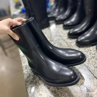 Unlabeled ~ High-end Shi Gilan's Same Style Calfskin Mid-calf Boots for Women, Normcore Slimming Look Short Boots, Sleeve Boots