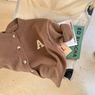 Children's Cardigan Sweater 2024 Spring New Boys' Letter Knitted Sweater Small and Medium-sized Baby Girls' Clothing Jacket Western Style