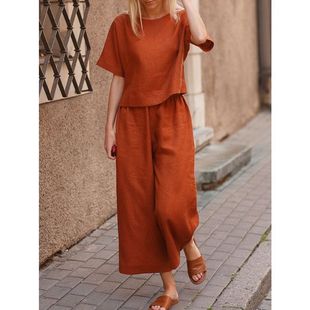 Cross-border foreign trade exports to Europe and the United States suit summer plus size cotton casual loose short-sleeved T-shirt pants two-piece set