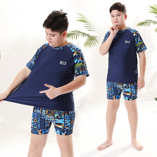 About 2025 Cross-border Camouflage Children's Swimwear Boys' Big Children's Split Hot Spring Swimwear Professional Swimwear suit