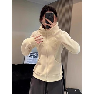 Design Sense Zipper Jacket Lulu Same Hooded Sweatshirt Women's 2024 Autumn New Thick fleece-lined Slim Top