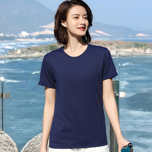 60% cotton 35% ice ion fiber 5% spandex smooth ice silk men's solid color summer short sleeve round neck T-shirt custom