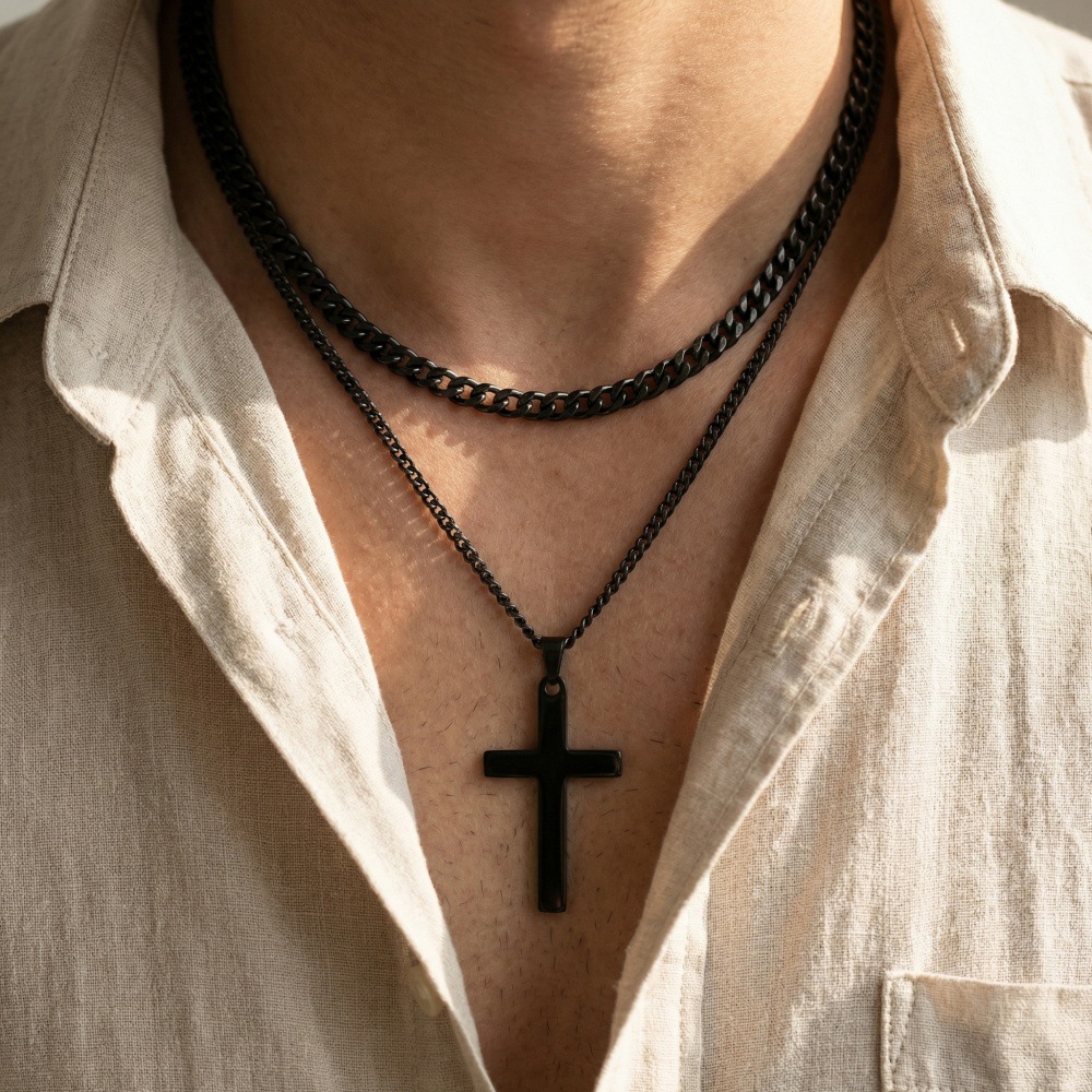 European and American Cross-Border New Products, Simple and Fashionable Vacuum-Plated Necklaces, Trendy and Cool Stainless Steel Cross Pendant Jewelry for Men and Women