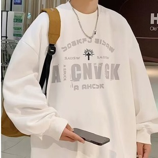 American Style Sweater Men's 2024 Spring and Autumn New Clothes Round Neck Long Sleeve Base Shirt Loose Pullover Printed Jacket Trendy