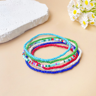 Bohemian rice bead anklet Europe and the United States cross-border beach personalized color beaded foot ornaments handmade elastic rope jewelry