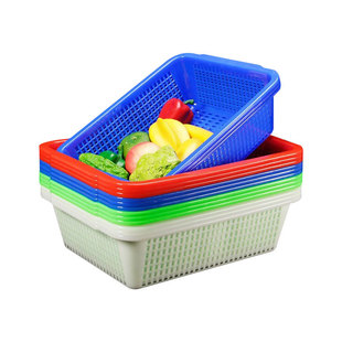 Thickened Plastic Kitchen Washing Basket Household Fruit and Vegetable Storage Square Sieve Commercial Rectangular Drain Basket for Hotel and Restaurant