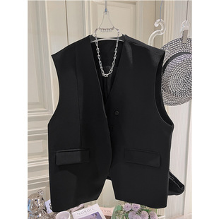 Irregular Inclined Buckle Design Vest Suit Vest Western Style 2025 Spring and Autumn Mid-length Sleeveless Jacket Waistcoat