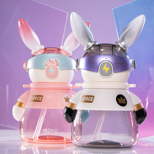 Космическая чашка Lightning Rabbit высокого вида Студенческая чашка для воды большой емкости креативная детская пластиковая модная соломинка
