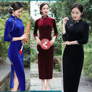 Новинка 2021, бархатное длинное платье Cheongsam для подиума, улучшенная свадебная женская одежда, свадебное платье Cheongsam для женщин