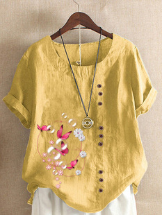 Real Shot 2022 Spring and Summer Hot New Printed Pullover Short Sleeve Loose Large Size Shirt for Women