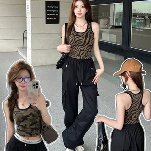 American Style Hot Girl Camouflage I-shaped Beautiful Back Sling Vest Belt Chest Pad Summer Slim-fit Fashionable Outer Wear Sleeveless Top
