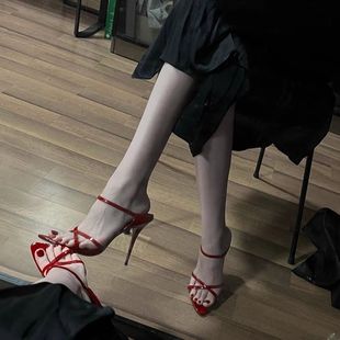 Pointed toe with red bed high heels women's 2024 spring new style sexy sandals platform thin heel slippers