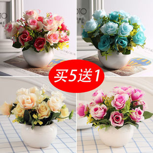 Fake Flowers Dried Flowers Bedroom Decorations Living Room Desktop Decoration Small Potted Ceramic Vase Decoration Worker Yi Heng