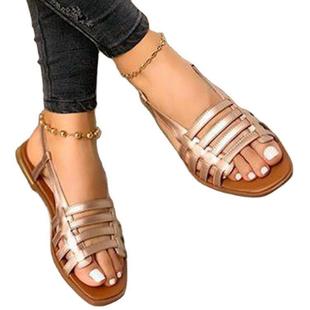 AliExpress foreign trade plus size women's sandals Korean style 2023 new flat women's sandals spring and summer fashion beach sandals