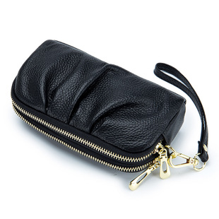 Hand Bag Genuine Leather Women's Mother's Hand Collar Bag Double Layer Large Capacity Top Layer Cowhide Elegant Women's Wallet Mobile Phone Bag