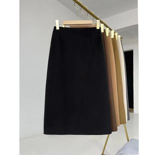 Spring and Autumn Women's Skirt Hip Skirt One-Step Skirt Slimming Mid-Length Split High Waist A- Line Woolen Dress
