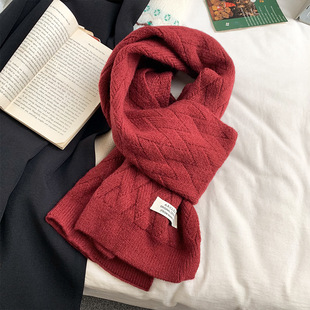 Korean Ankora Red Knitted Scarf Women's Atmosphere Winter 2024 New Christmas wine red Warm Scarf