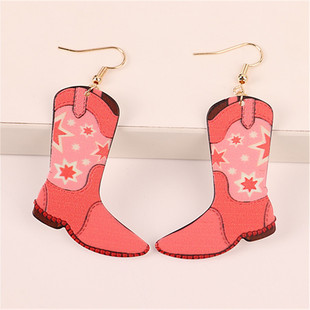 Cross-border Europe and the United States INS popular jewelry earrings snake pattern acrylic printed western Denim boots earrings