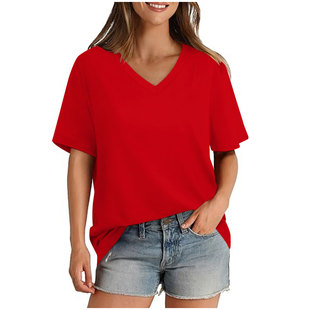 Women's T-shirt V-neck short sleeve casual loose T-shirt top