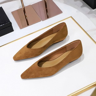 3683-15 European and American style Joker Daily Simple and Comfortable Suede Pointed Shallow Low Mouth Wedge Shoes Women's Shoes