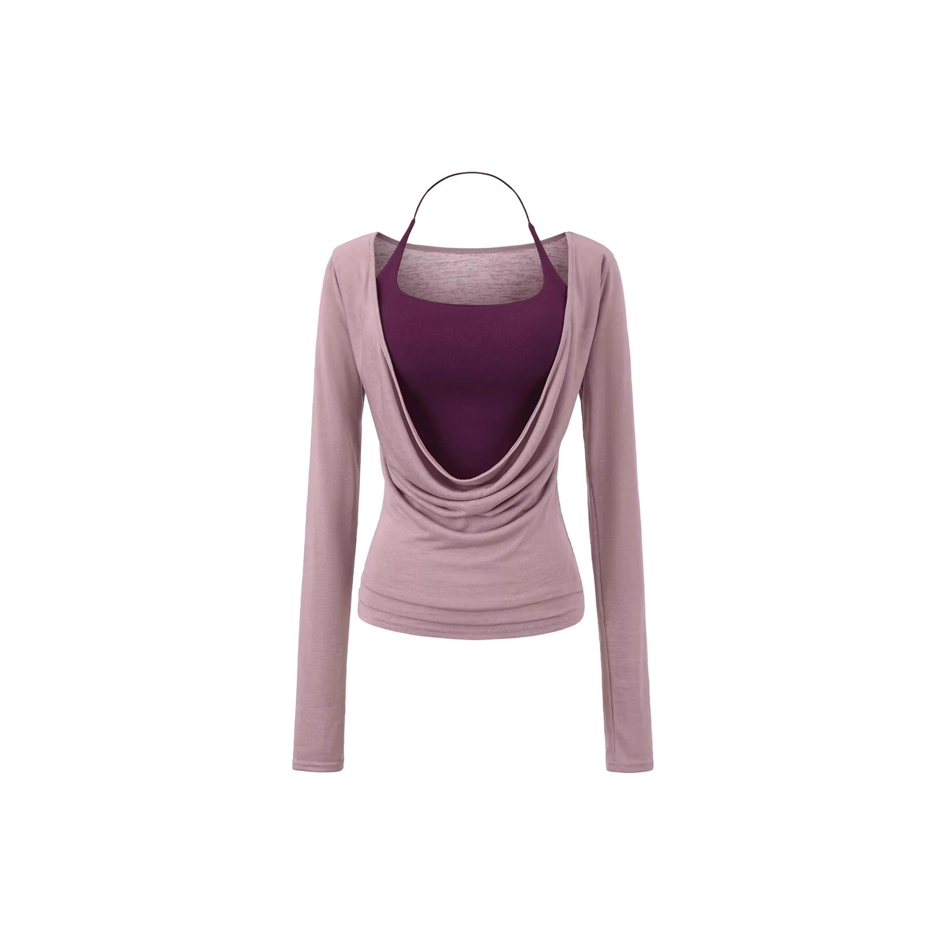 Pure Desire Hot Girl Halter Neck Vest with Breast Pad, Elegant Outerwear Swing Collar Long Sleeve Blouse T-Shirt Hot Girl Two-Piece Set for Women